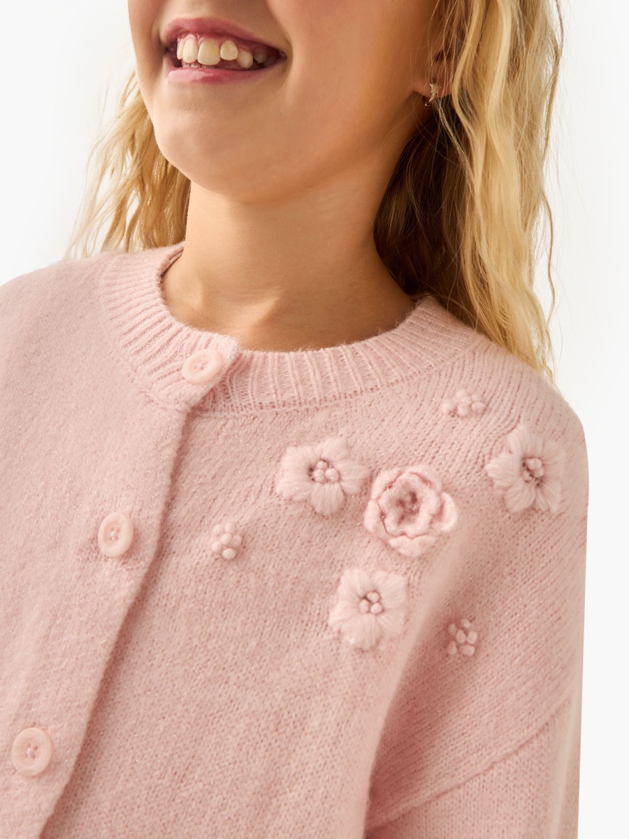 Crew Neck Cardigan with Floral Accent