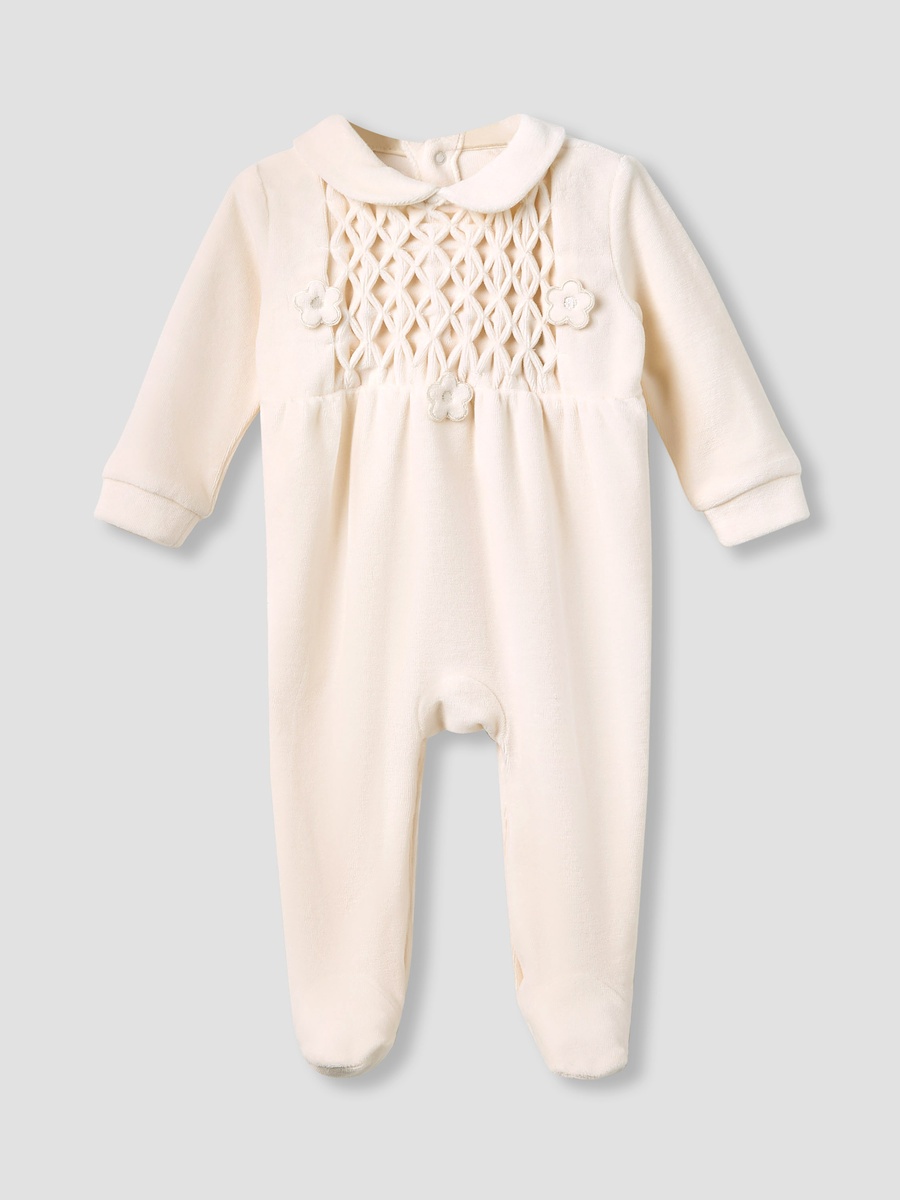 Velour Collared Sleepsuit with Closed Feet and Long Sleeves