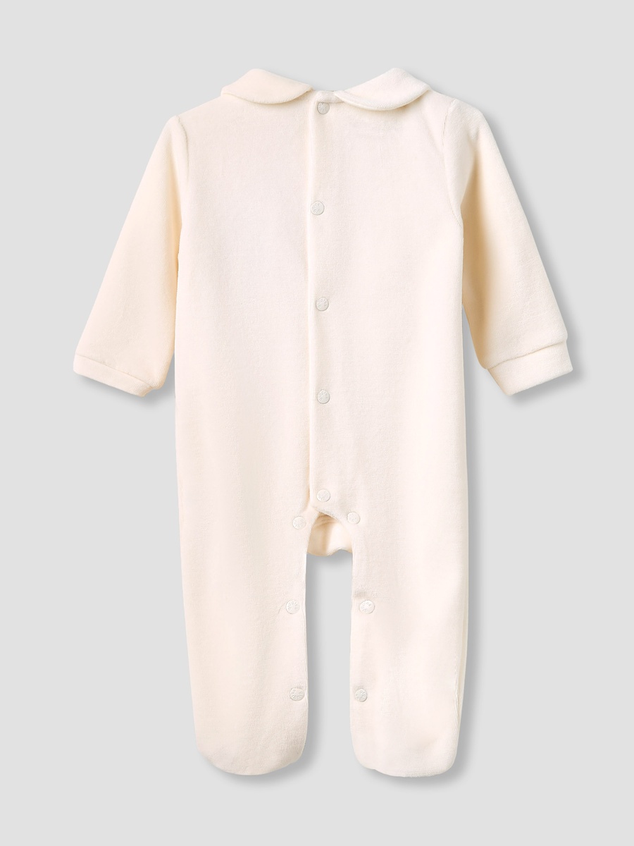 Velour Collared Sleepsuit with Closed Feet and Long Sleeves