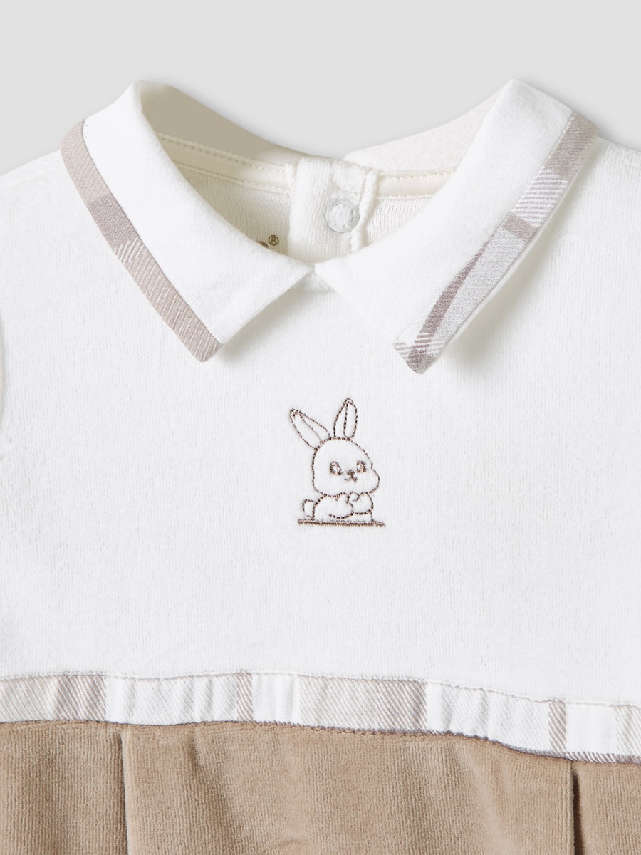 Cotton Collared Sleepsuit with Closed Feet and Long Sleeves