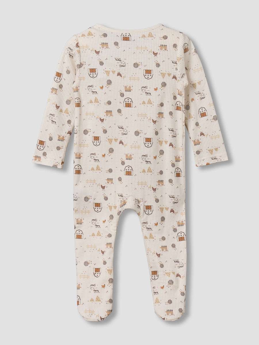 Cotton Round Neck Long Sleeves Sleepsuit with Farm Print
