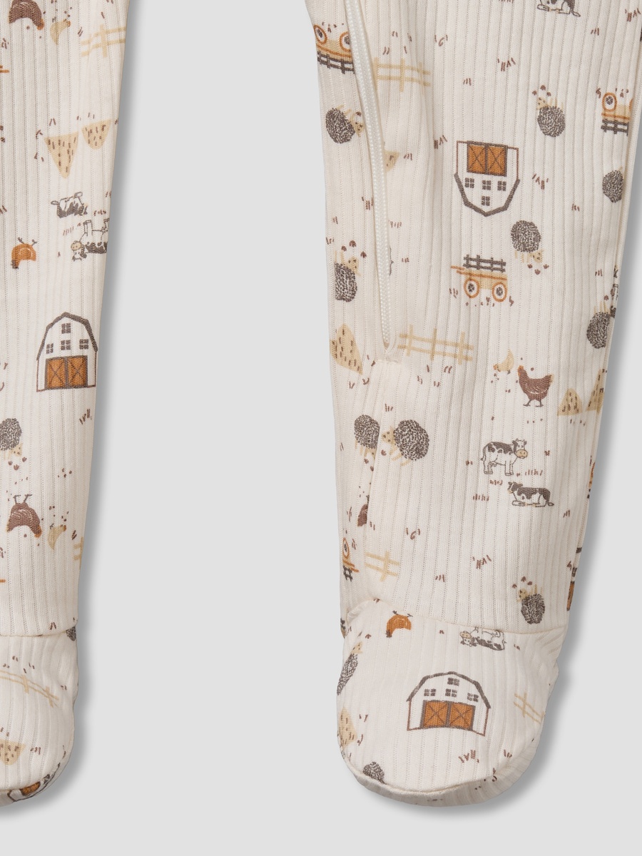 Cotton Round Neck Long Sleeves Sleepsuit with Farm Print