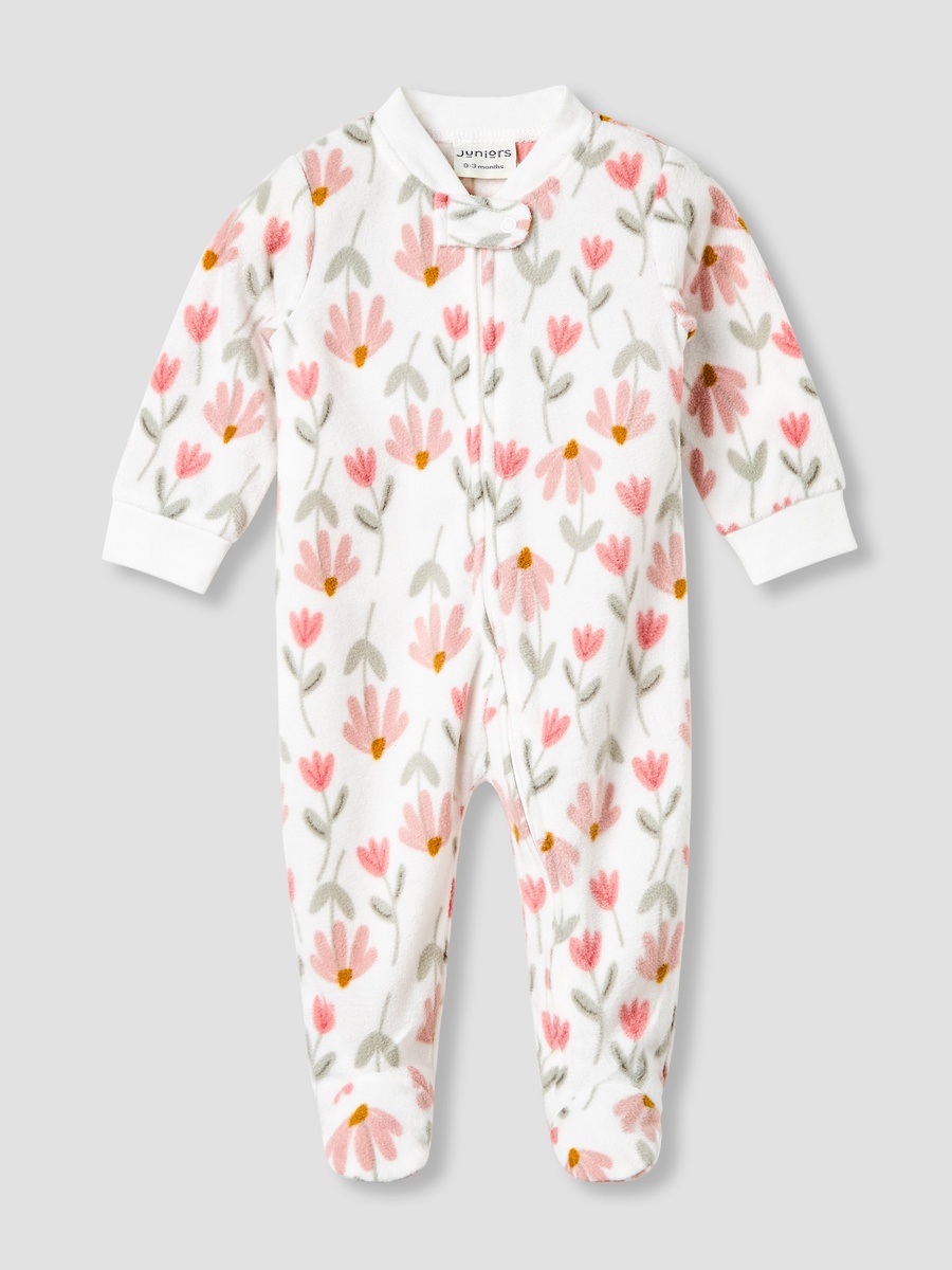 Round Neck Sleepsuit with Floral Print and Long Sleeves