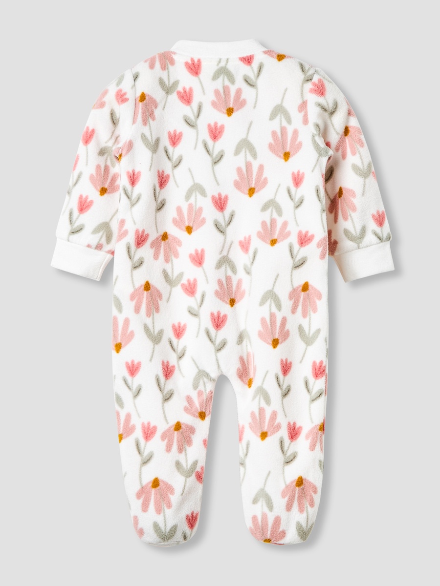 Round Neck Sleepsuit with Floral Print and Long Sleeves