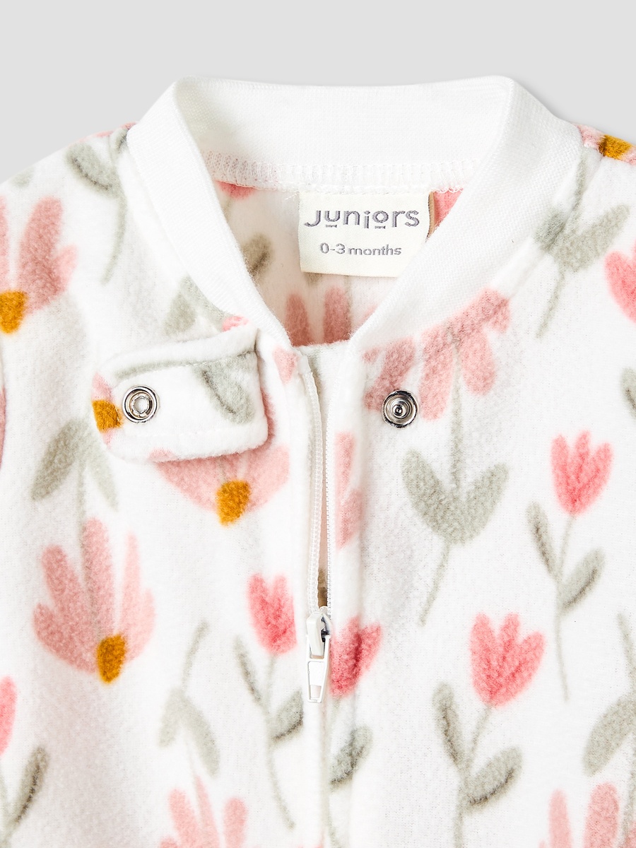 Round Neck Sleepsuit with Floral Print and Long Sleeves
