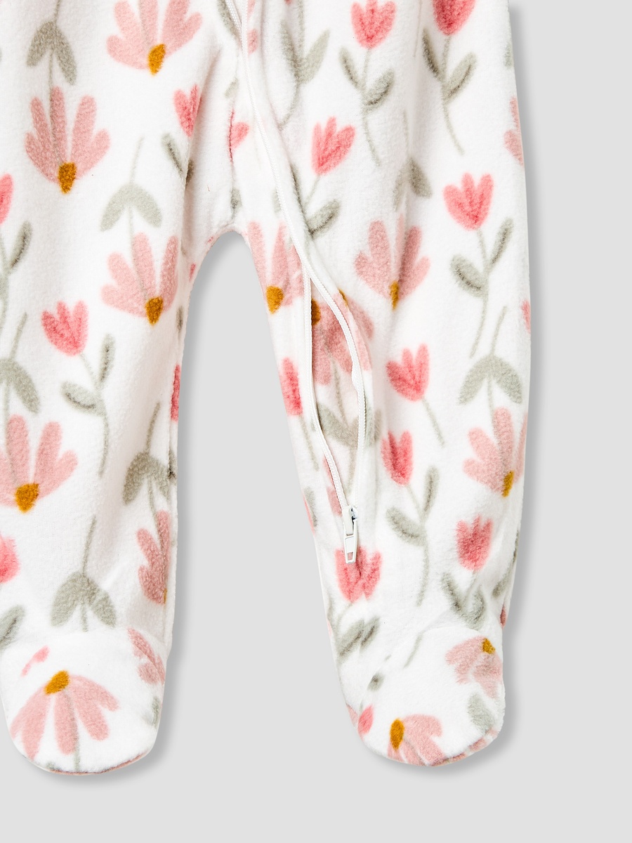 Round Neck Sleepsuit with Floral Print and Long Sleeves