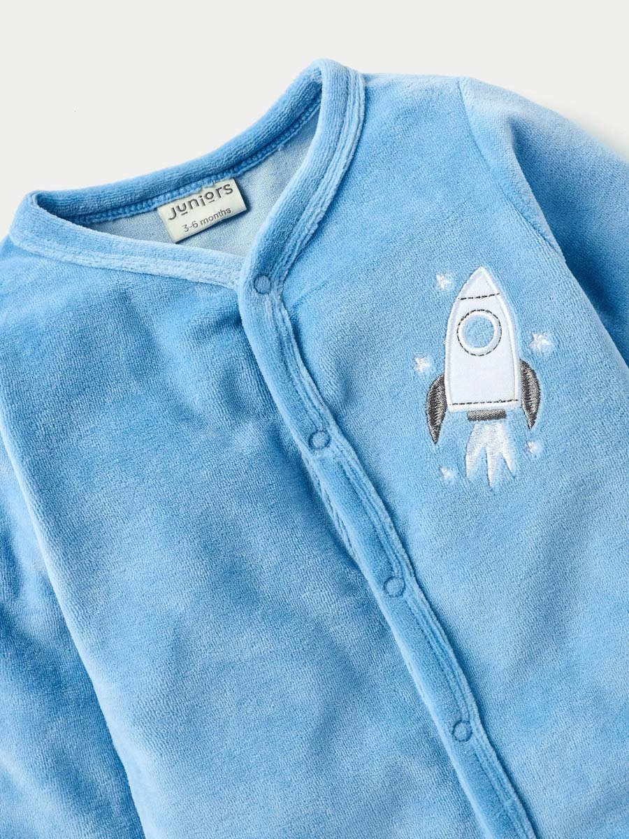 Rocket Applique Closed Feet Sleepsuit with Long Sleeves