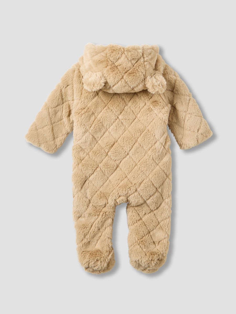 Hooded Long Sleeves Sleepsuit with Faux Fur Texture