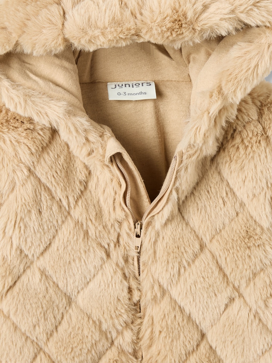 Hooded Long Sleeves Sleepsuit with Faux Fur Texture