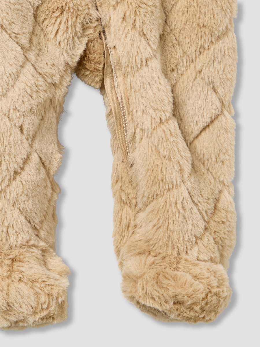 Hooded Long Sleeves Sleepsuit with Faux Fur Texture