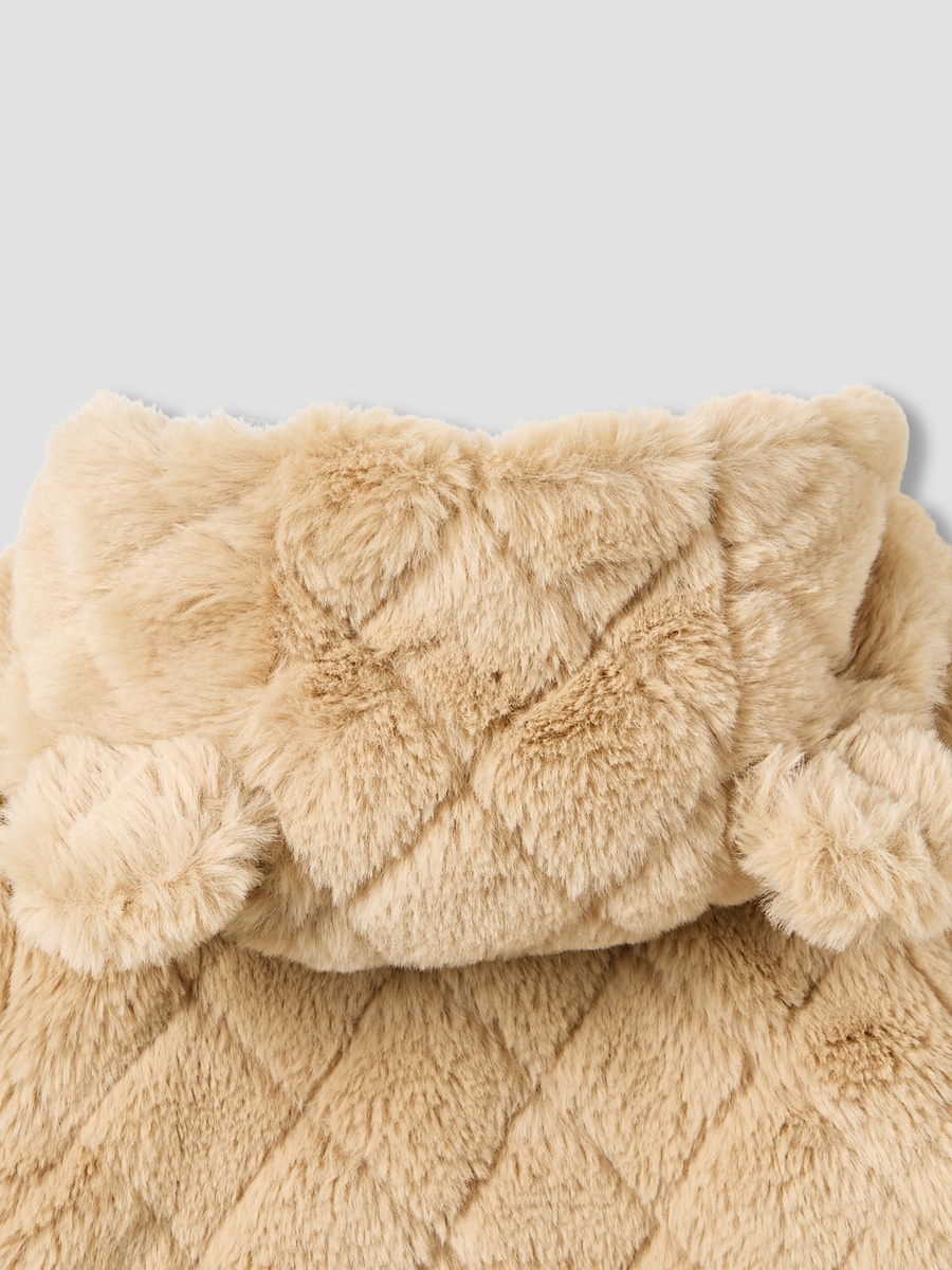 Hooded Long Sleeves Sleepsuit with Faux Fur Texture