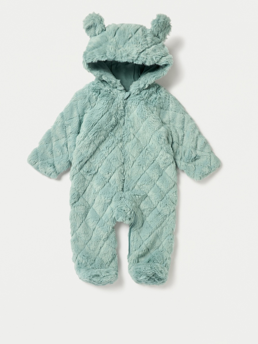 Faux Fur Textured Hooded Sleepsuit with Zip Closure