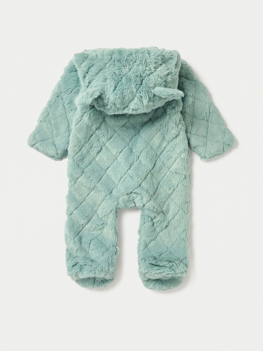 Faux Fur Textured Hooded Sleepsuit with Zip Closure