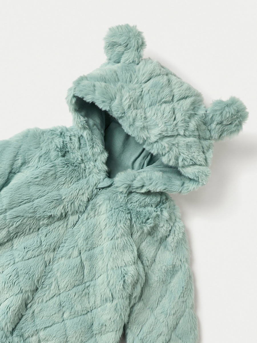 Faux Fur Textured Hooded Sleepsuit with Zip Closure