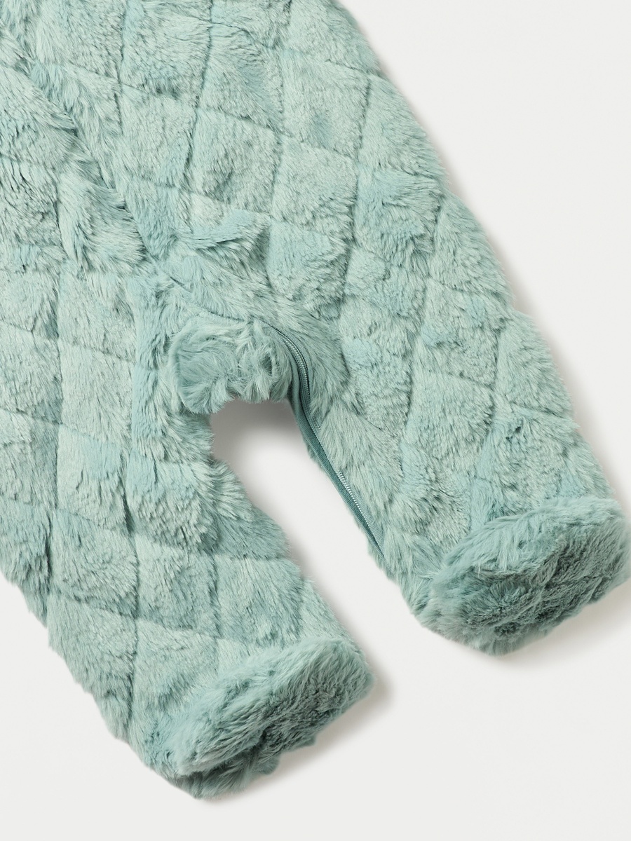 Faux Fur Textured Hooded Sleepsuit with Zip Closure