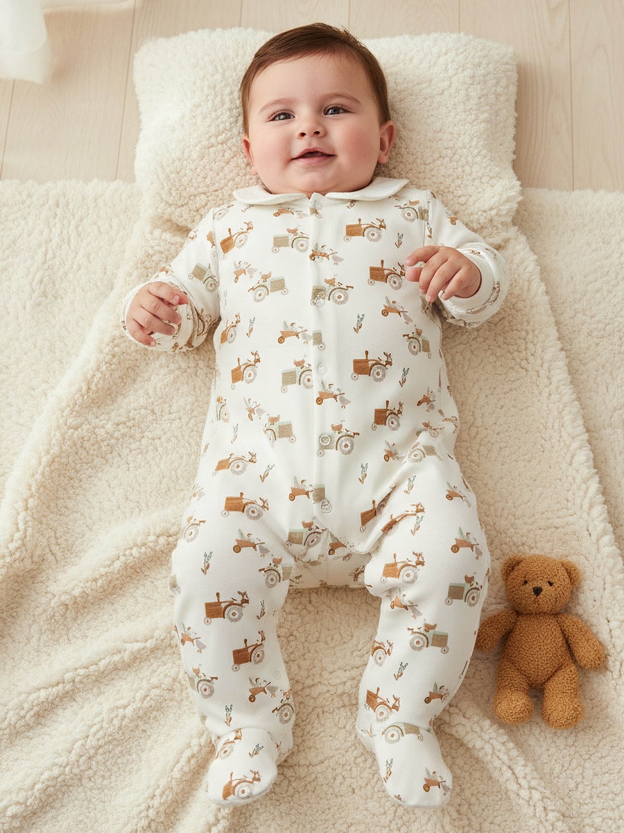 Printed Sleepsuit with Long Sleeves