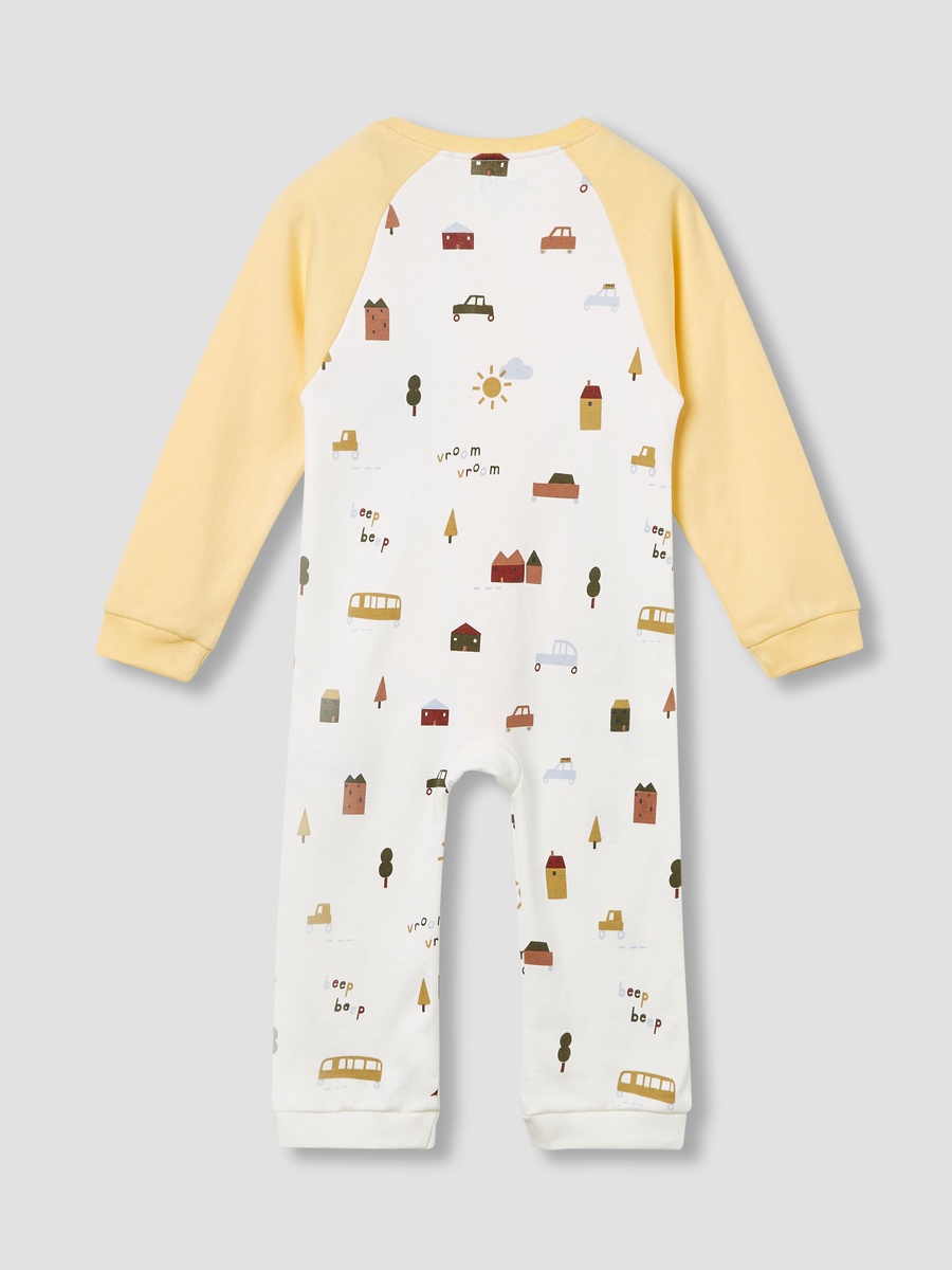 Cotton Round Neck Sleepsuit with  Zip Closure and Long Sleeves