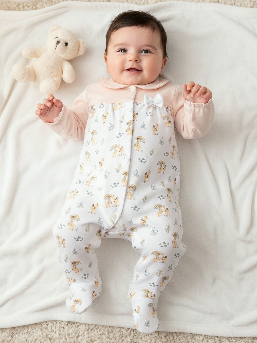 Floral Print Collared Sleepsuit with Long Sleeves