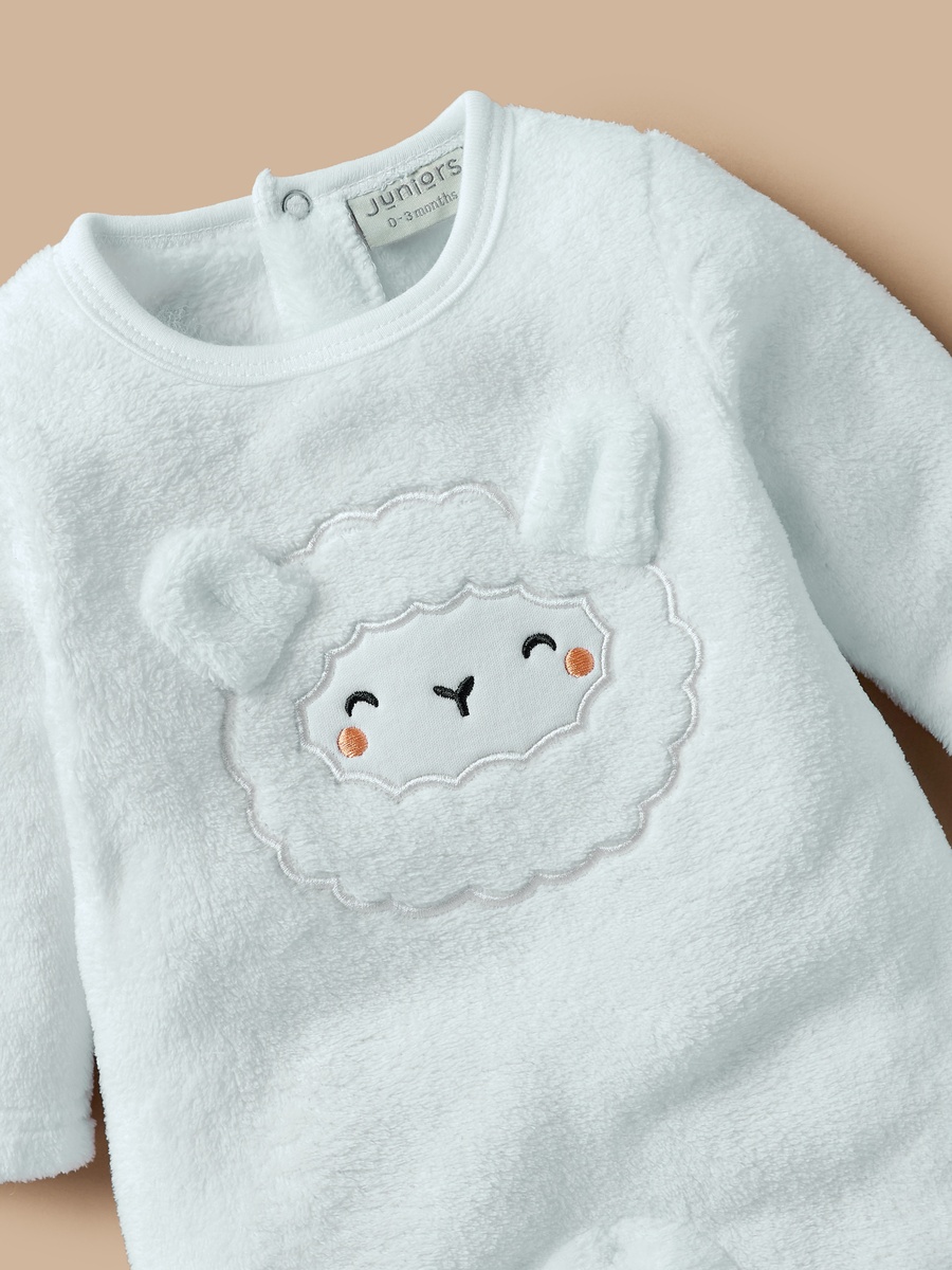 Sheep Face Applique Sleepsuit with Long Sleeves and Button Closure