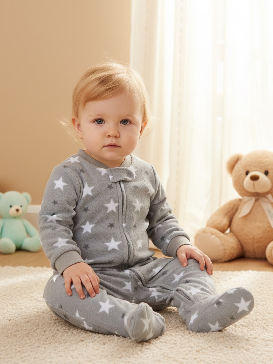 All-Over Star Print Fleece Sleepsuit with Zip Closure