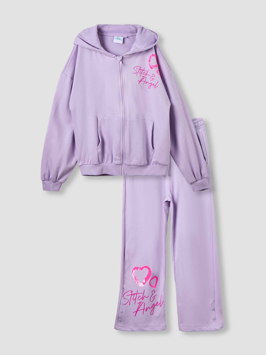Hooded Neck Long Sleeve Hoodie and Pants Set with Stitch Print