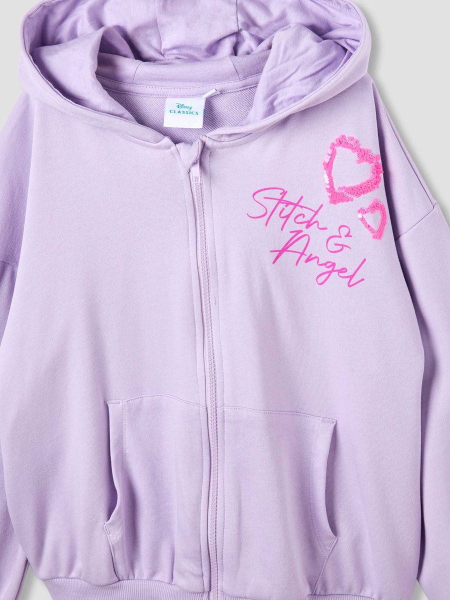 Hooded Neck Long Sleeve Hoodie and Pants Set with Stitch Print
