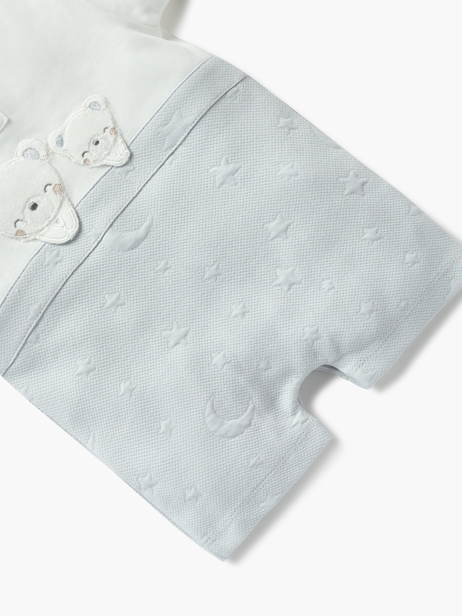 Bear Applique Romper with Short Sleeves and Button Closure