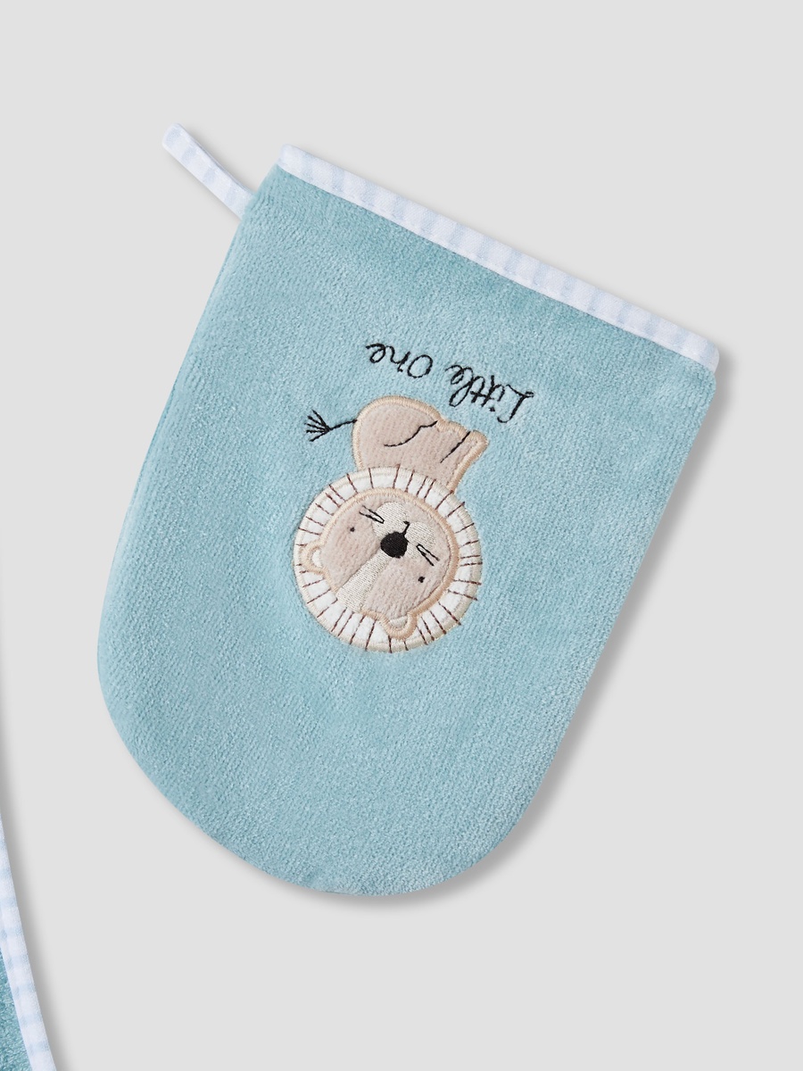 75x75 cm Baby Towel and Mitten with Lion Applique Detail
