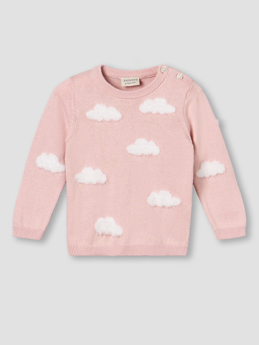 Cotton Round Neck Long Sleeves Pyjama Set with Cloud Knit Design