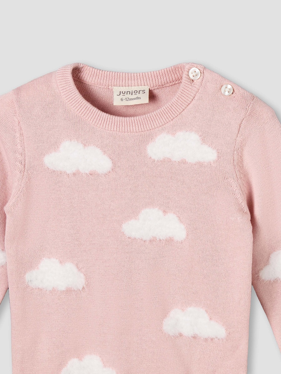 Cotton Round Neck Long Sleeves Pyjama Set with Cloud Knit Design