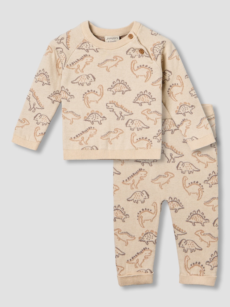 Cotton Long Sleeves Pyjama Set with Dinosaur Print