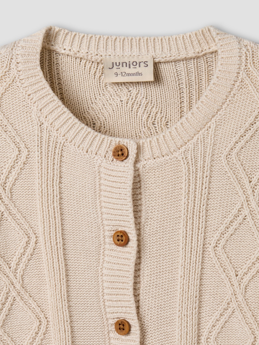 Cotton Round Neck Long Sleeves Sleepsuit with Cable Knit Design