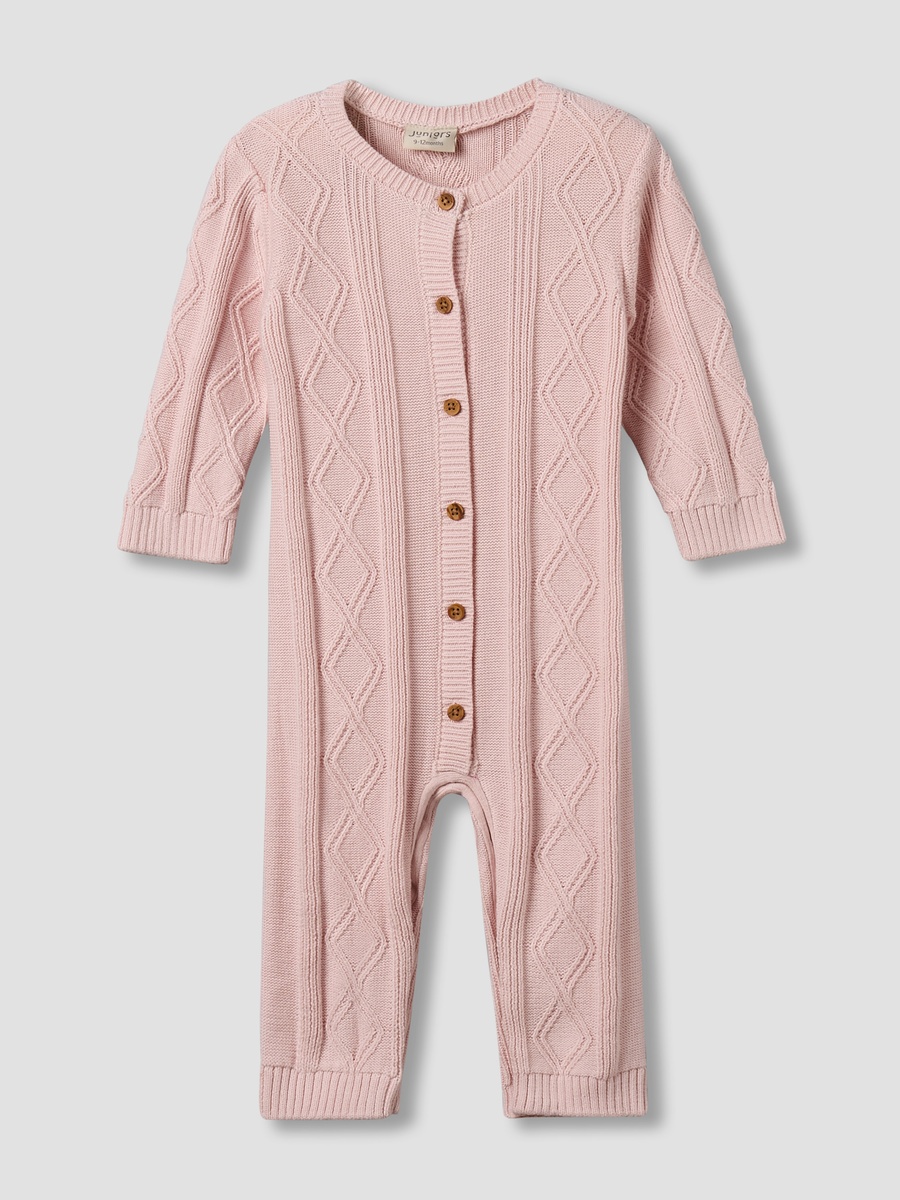 Cotton Crew Neck Long Sleeves Sleepsuit with Knit Texture