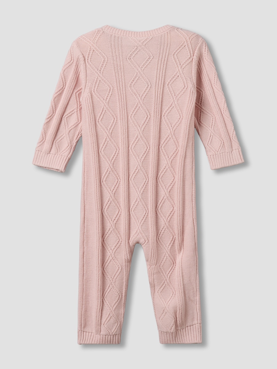 Cotton Crew Neck Long Sleeves Sleepsuit with Knit Texture