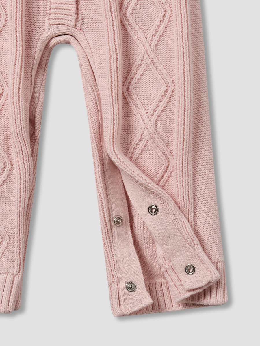 Cotton Crew Neck Long Sleeves Sleepsuit with Knit Texture