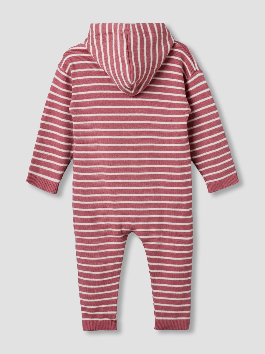 Cotton Hooded Long Sleeves Sleepsuit with Stripes