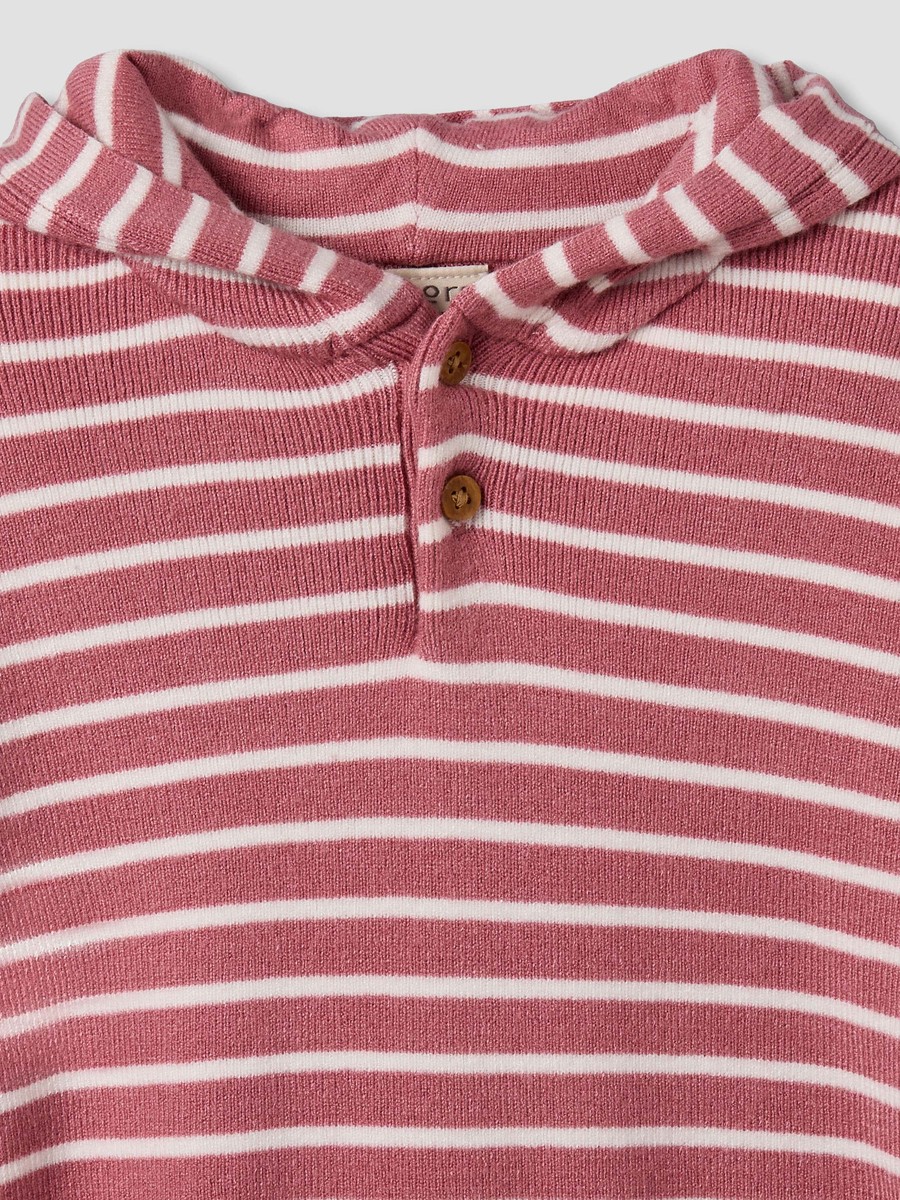 Cotton Hooded Long Sleeves Sleepsuit with Stripes