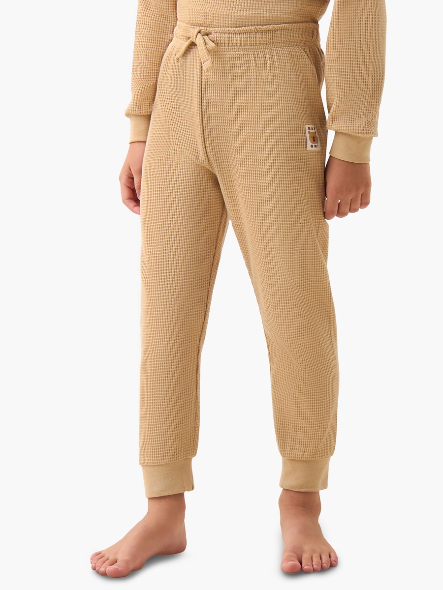 Cotton Henley Neck Long Sleeves Pyjama Set with Waffle Texture
