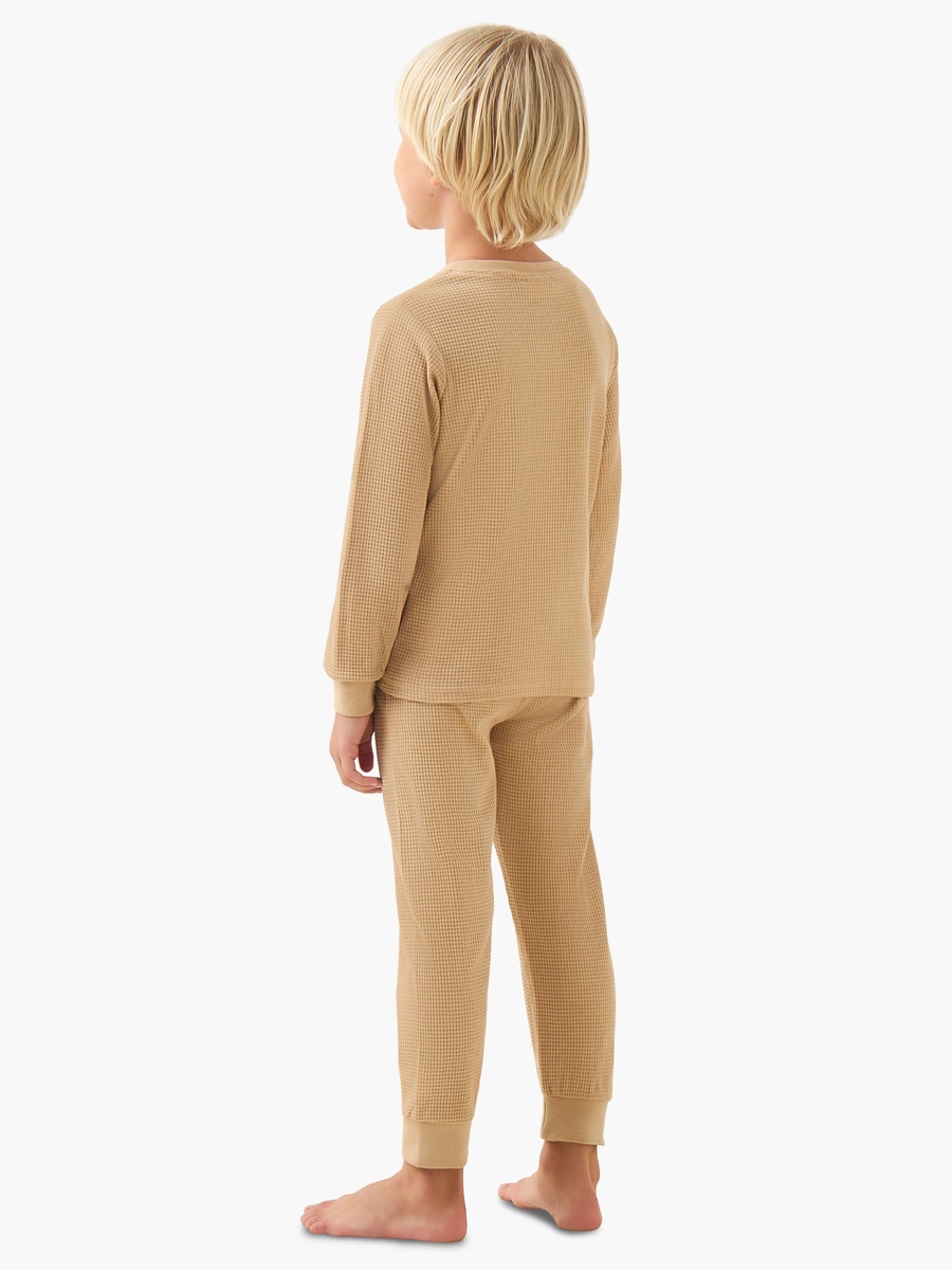 Cotton Henley Neck Long Sleeves Pyjama Set with Waffle Texture