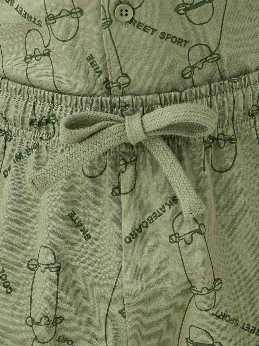 Cotton Collared Long Sleeve Pyjama Set with Skateboard Print