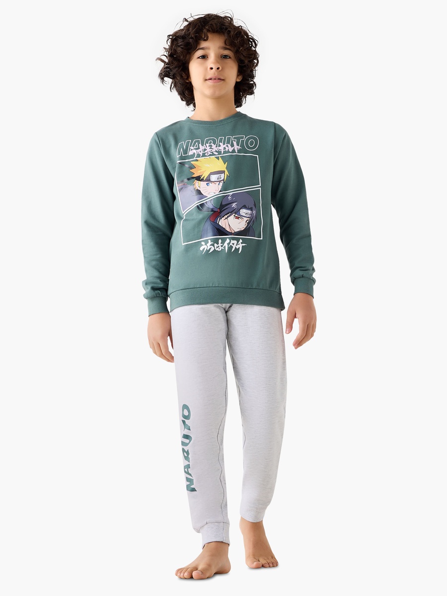 Cotton Crew Neck Pyjama Set with Naruto Print