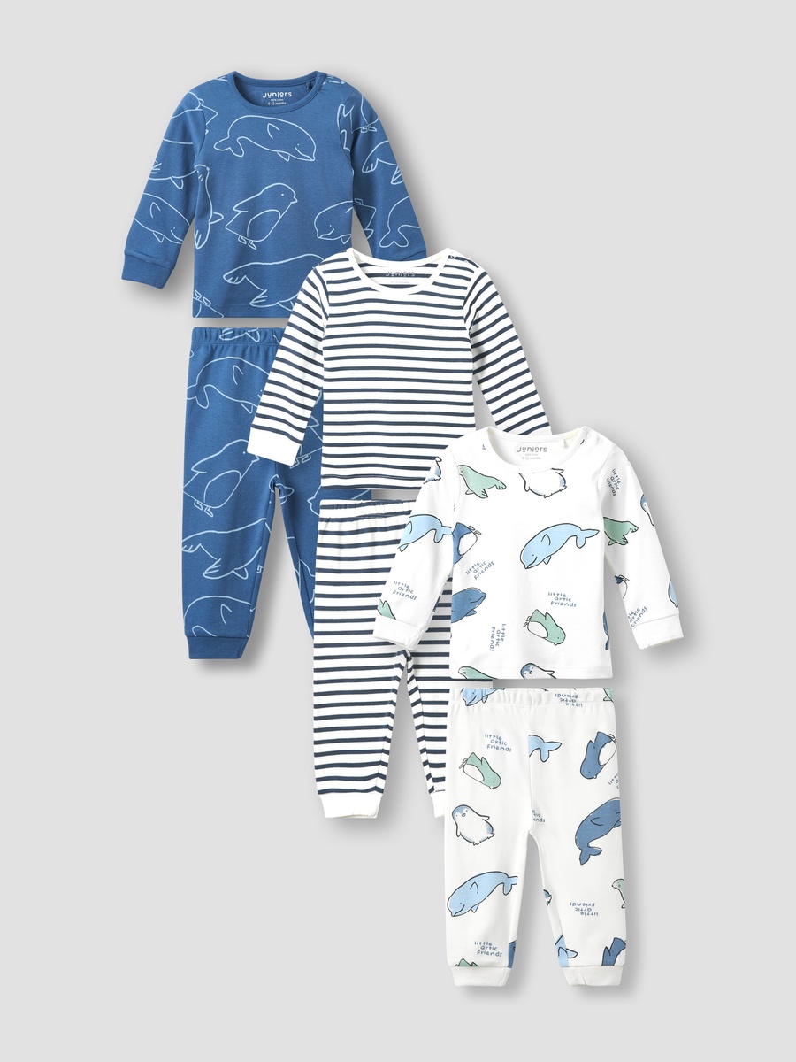Pack of 3 - Cotton Crew Neck Long Sleeves Pyjama Set with Print