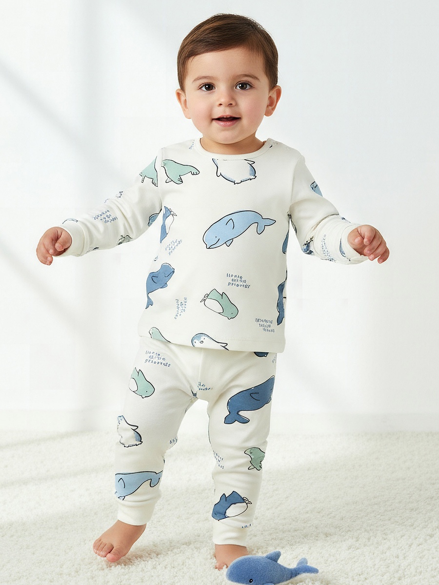 Pack of 3 - Cotton Crew Neck Long Sleeves Pyjama Set with Print