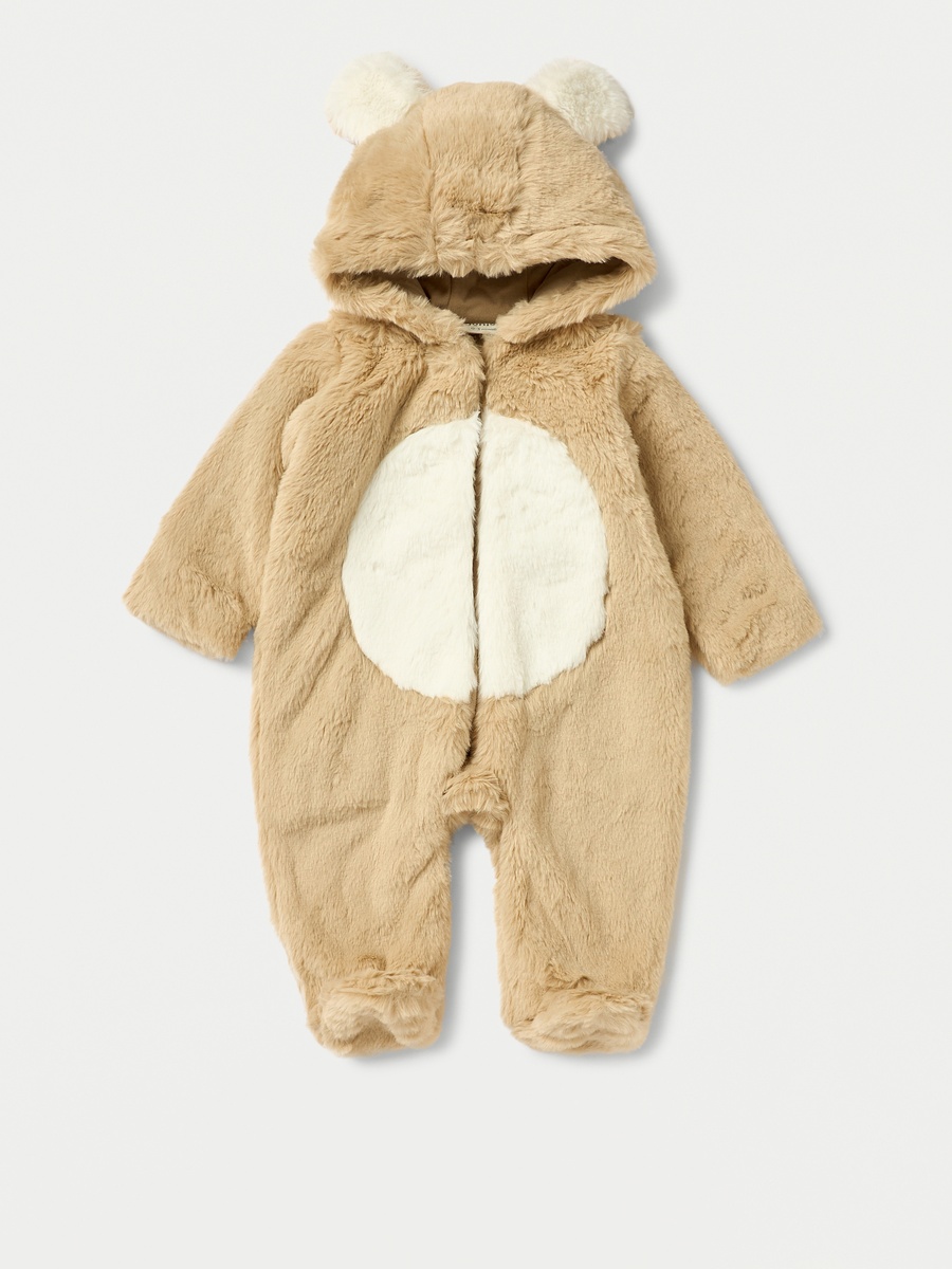 Faux Fur Textured Hooded Sleepsuit with Zip Closure