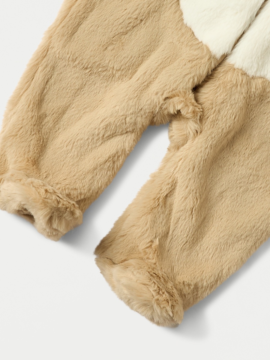 Faux Fur Textured Hooded Sleepsuit with Zip Closure