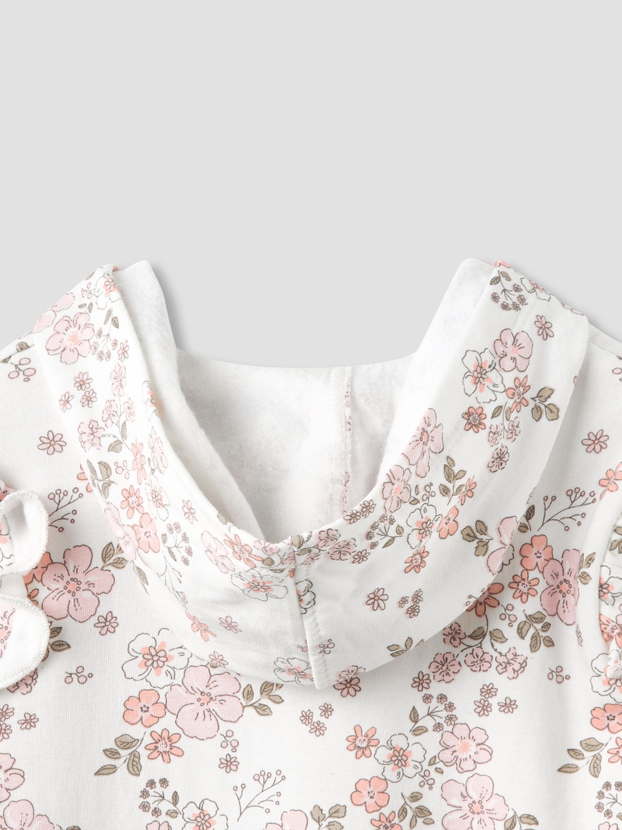 Cotton Hooded Long Sleeve Sleepsuit with Floral Print