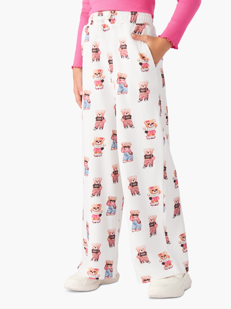 Cotton Track Pants with Bear Print