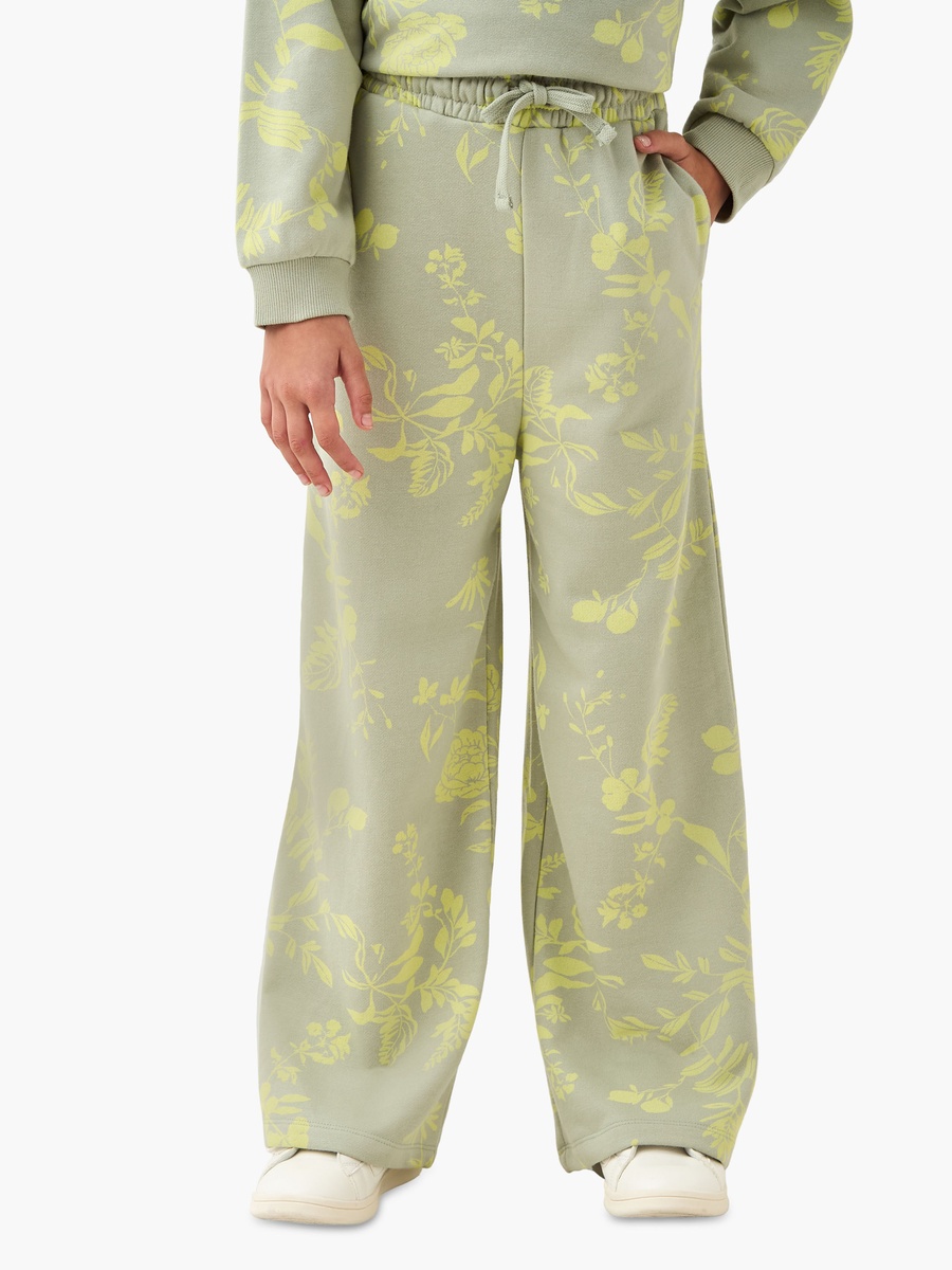 Drawstring Waist Wide Leg Track Pants with Floral Print