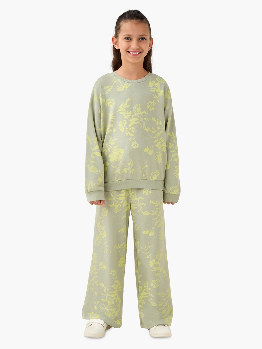 Drawstring Waist Wide Leg Track Pants with Floral Print