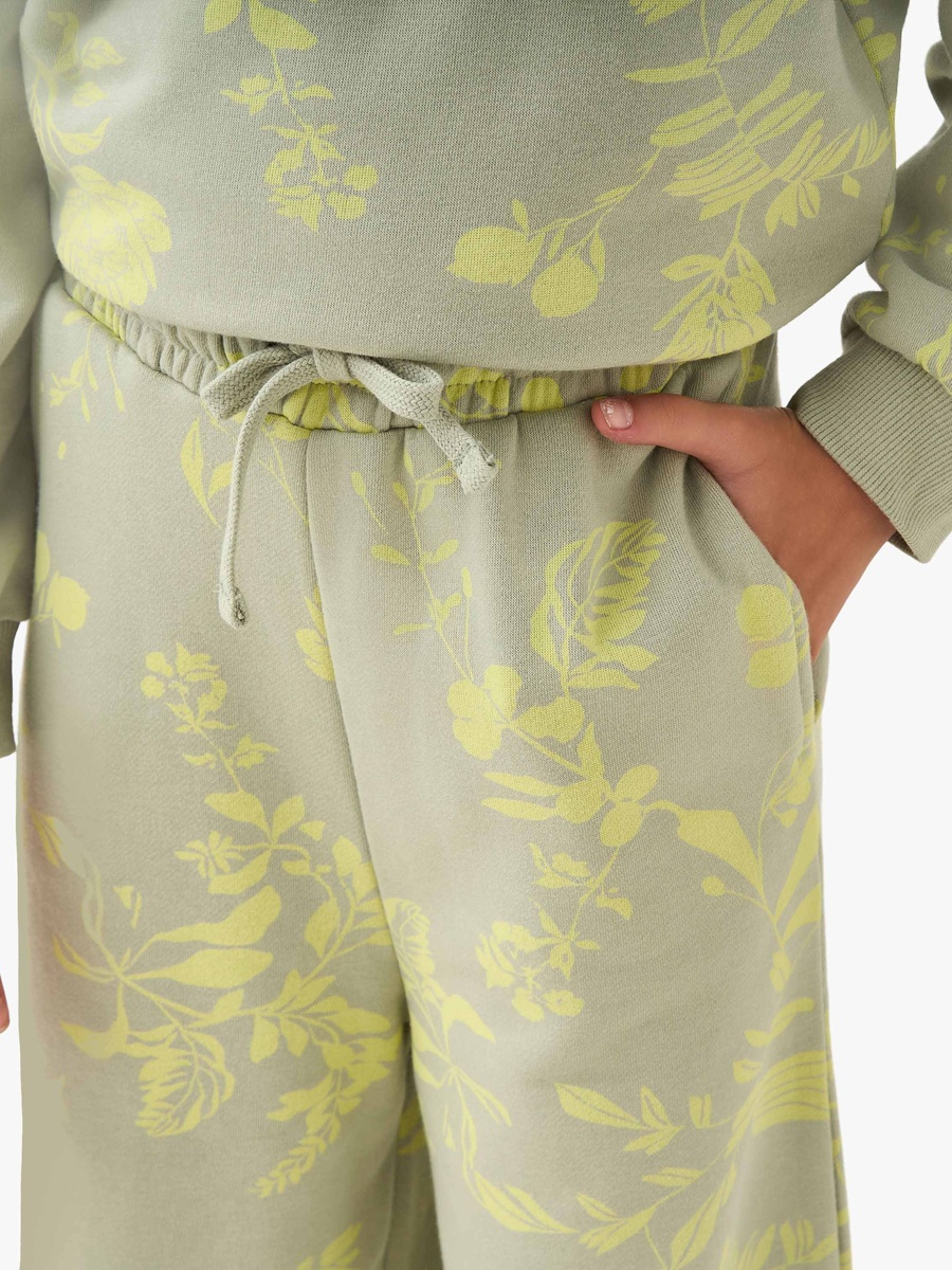 Drawstring Waist Wide Leg Track Pants with Floral Print